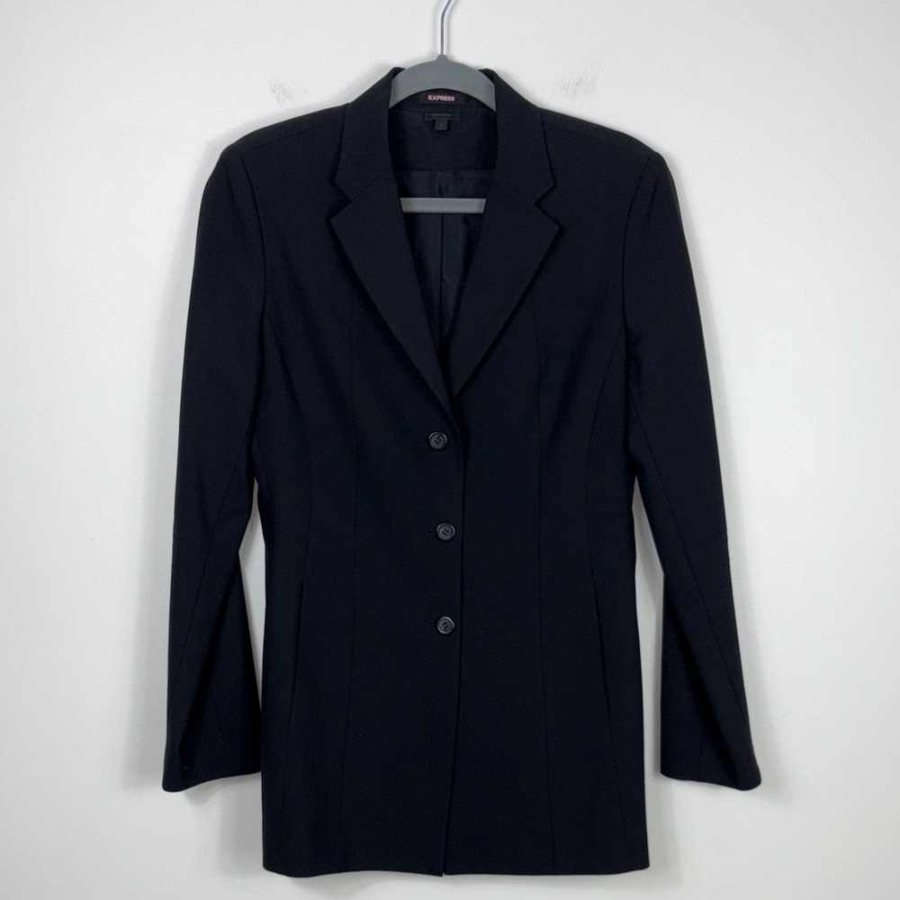 Express Longline Wool Blazer Womens Size 6 Black Career Office
